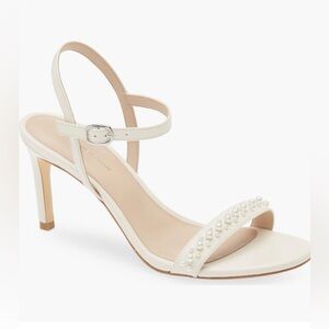 Stuart Weitzman Dancer Pearl-Embellished Ivory off white Ankle-Strap Heels NWT
